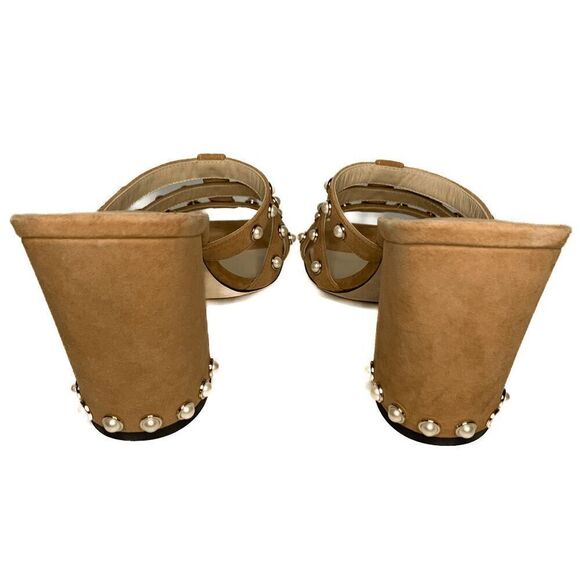 Jimmy Choo Hazal 85 Tan Suede Pearl Studded Heel Mule Slip On Sandal EU 39 US 9 - Picture 4 of 9